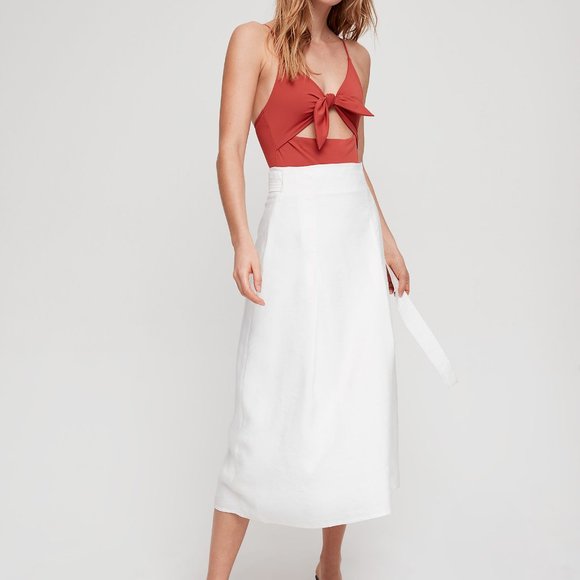 Aritzia Wilfred Noe Tie-Front Bodysuit/Swimsuit in Moroccan Spice, XXS - Picture 7 of 10